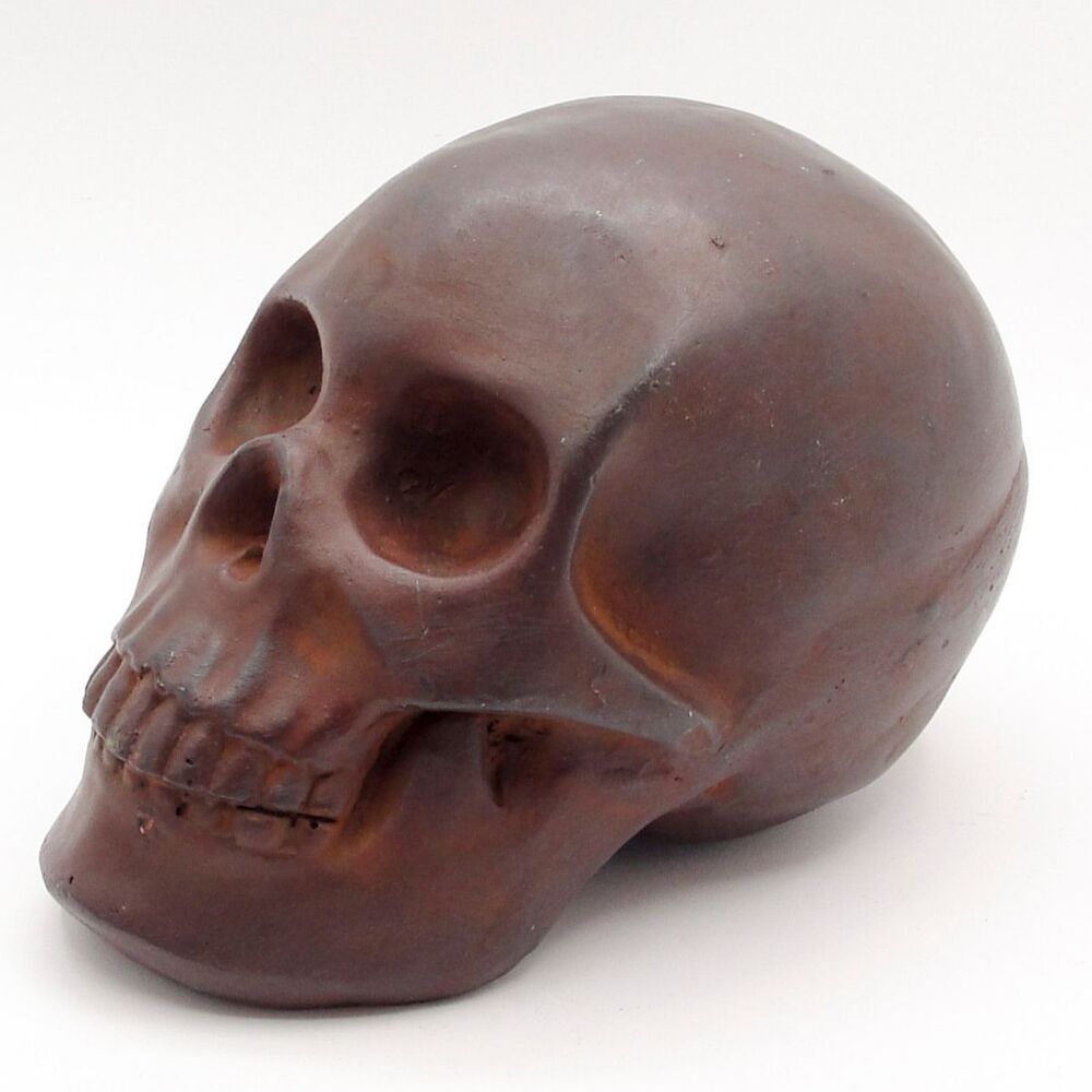 Human Skull Replica Cast Iron Rusted Metal Resin Goth Macabre Halloween Decor